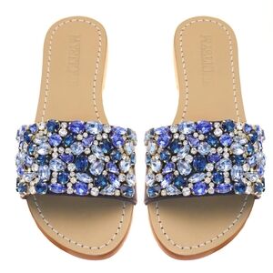 Mystique Boutique Blue Cluster Rhinestone Cambodia Slide Sandals 6